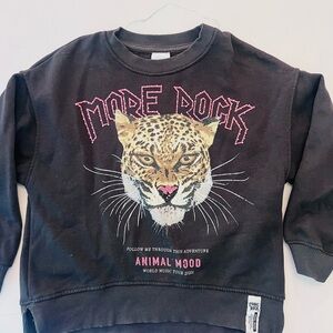 Zara Black 'More Rock' Leopard Graphic Sweatshirt